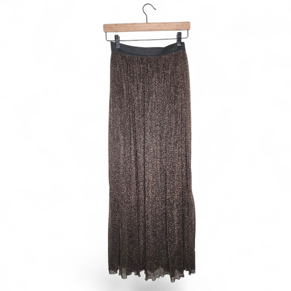 Atmosphere Mesh Overlay Metallic Maxi Skirt in Black and Gold Size S